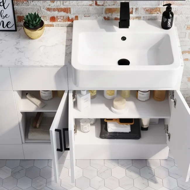 Harper Gloss White Combination Vanity Basin with Marble Top 1500mm - Black Accents