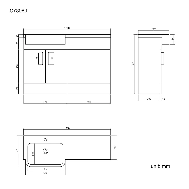 Harper Stone Grey Basin Vanity and Back To Wall Toilet Unit 1200mm - Black Accents - Left Handed