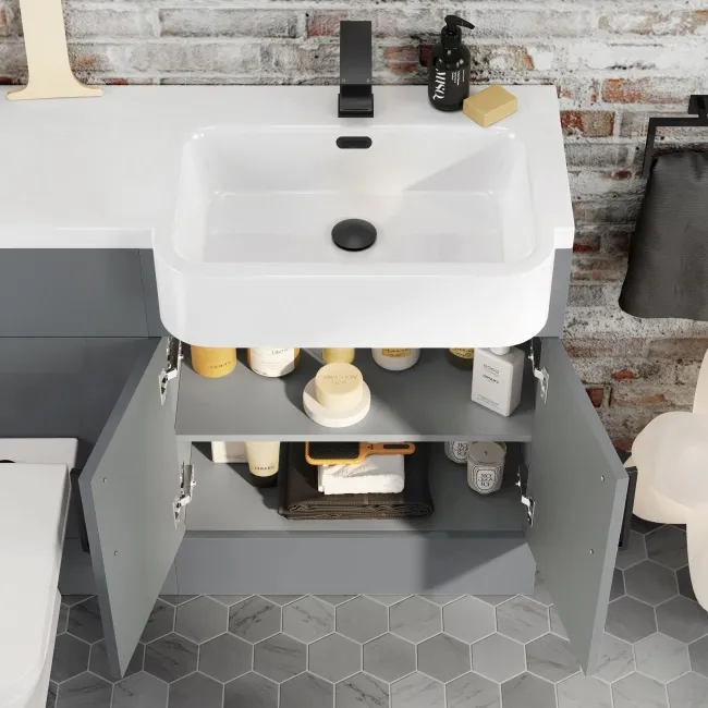 Harper Stone Grey Combination Vanity Basin and Atlanta Toilet 1200mm - Black Accents - Right Handed