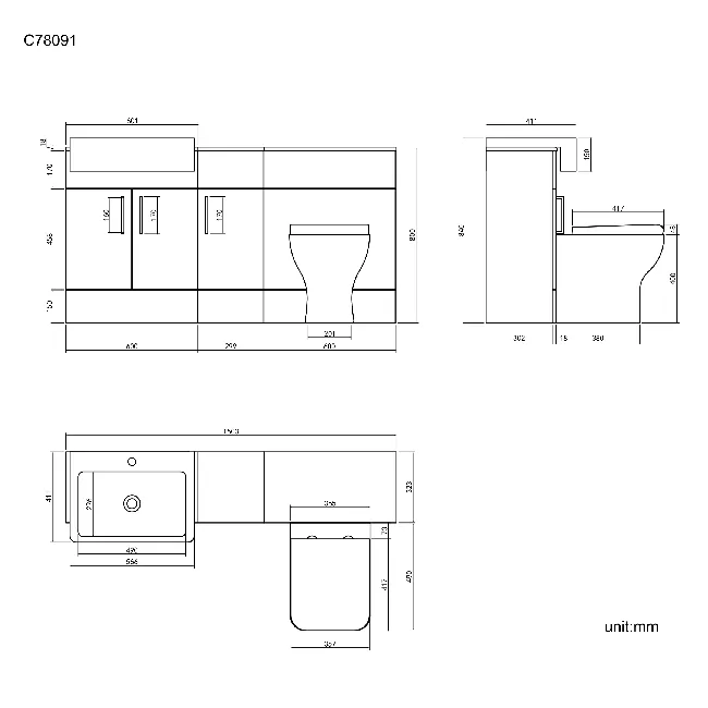 Harper Stone Grey Combination Vanity Basin and Atlanta Toilet 1500mm - Black Accents