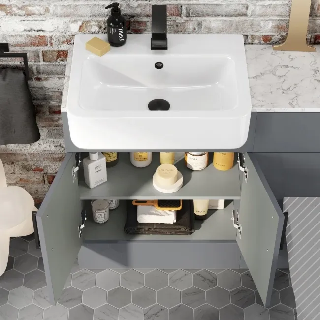 Harper Stone Grey Basin Vanity with Marble Top & Back To Wall Unit 1200mm - Black Accents