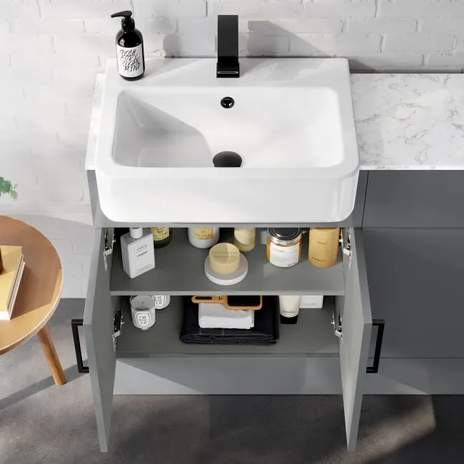 Harper Stone Grey Combination Vanity Basin with Marble Top & Miami Toilet 1200mm - Black Accents