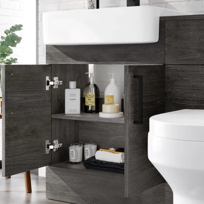 Harper Charcoal Elm Vanity with Semi Recessed Basin 600mm - Black Accents