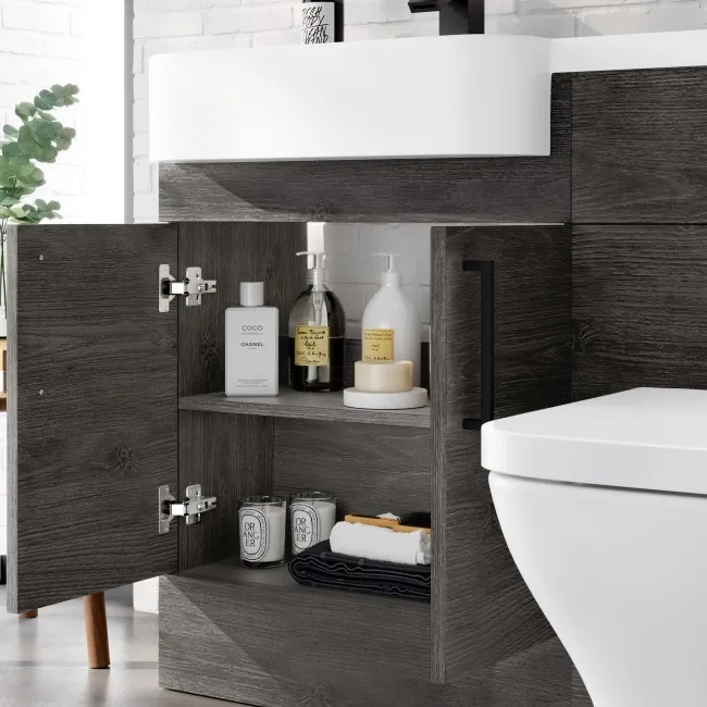 Harper Charcoal Elm Combination Vanity Basin and Atlanta Toilet 1200mm - Black Accents - Left Handed