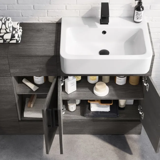 Harper Charcoal Elm Combination Vanity Basin 1500mm - Black Accents (Excludes Pan + Cistern)