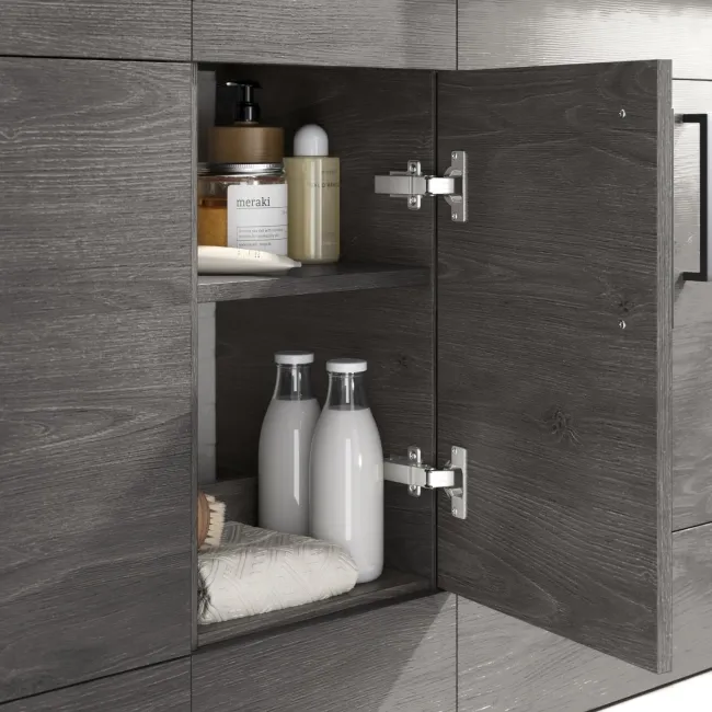 Harper Charcoal Elm Combination Vanity Basin with Marble Top 1500mm - Black Accents