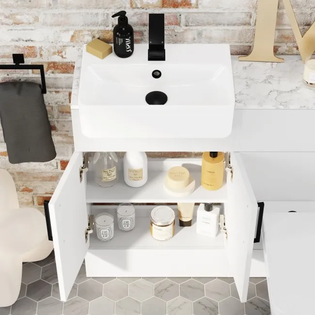 Harper Gloss White Combination Vanity Basin with Marble Top & Atlanta Toilet 1000mm - Black Accents