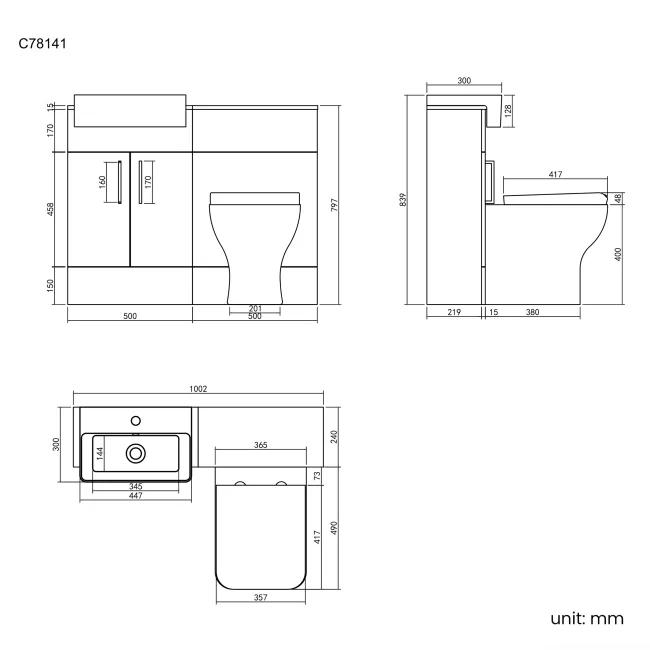 Harper Stone Grey Combination Vanity Basin & Atlanta Toilet 1000mm - Black Accents