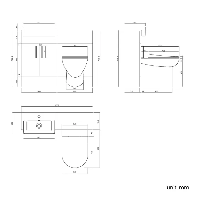 Harper Stone Grey Combination Vanity Basin with Marble Top & Aruba Toilet 1000mm - Black Accents