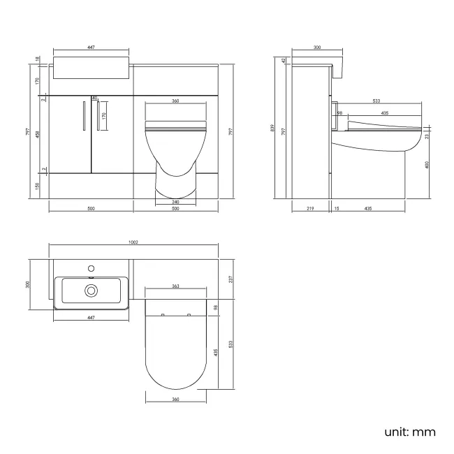 Harper Charcoal Elm Combination Vanity Basin & Aruba Toilet 1000mm - Black Accents