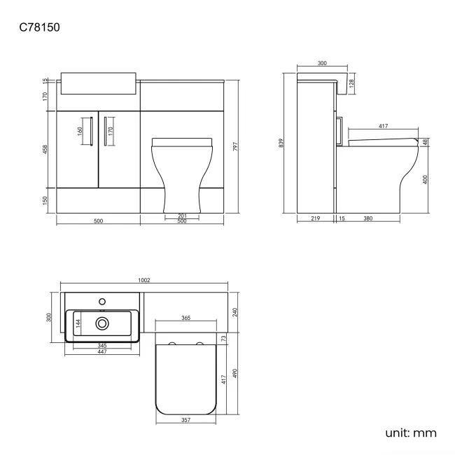 Harper Charcoal Elm Combination Vanity Basin & Atlanta Toilet 1000mm - Black Accents
