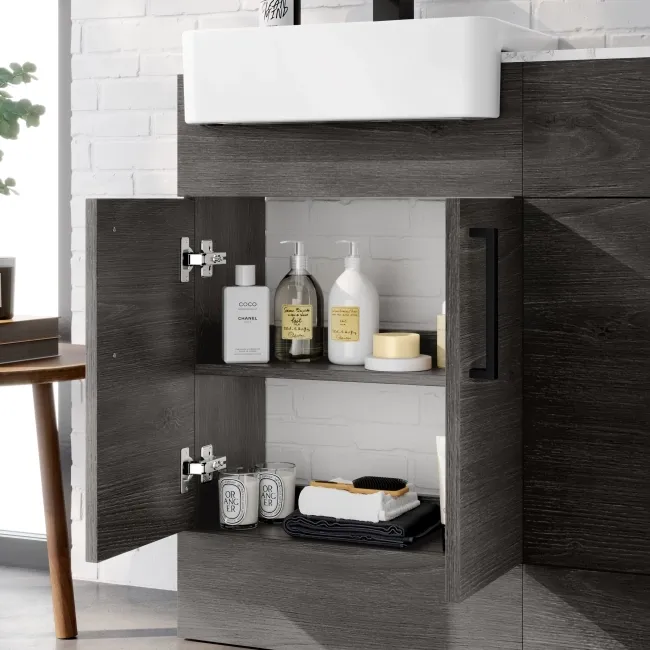 Harper Charcoal Elm Combination Vanity Basin with Marble Top & Aruba Toilet 1000mm - Black Accents
