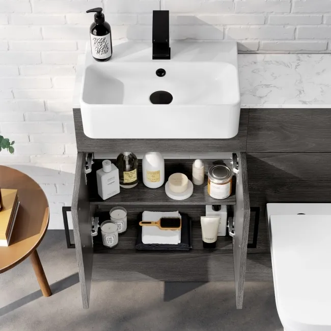 Harper Charcoal Elm Combination Vanity Basin with Marble Top & Atlanta Toilet 1000mm - Black Accents