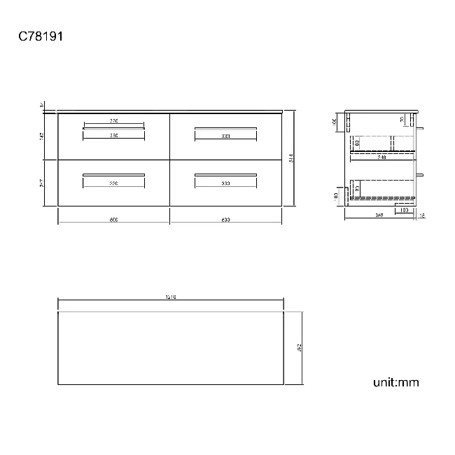 Elba Graphite Grey Wall Hung Drawer with Marble Top 1200mm Excludes Counter Top Basins - Black Accents
