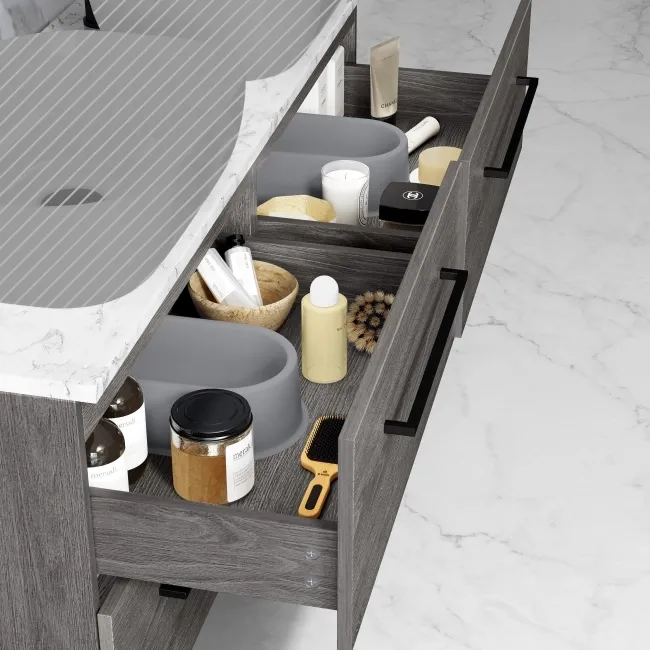 Elba Charcoal Elm Wall Hung Drawer with Marble Top 1200mm Excludes Counter Top Basins - Black Accents