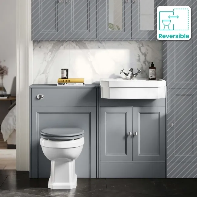 Monaco Dove Grey Combination Vanity Traditional Basin and Hudson Toilet with Wooden Seat 1200mm