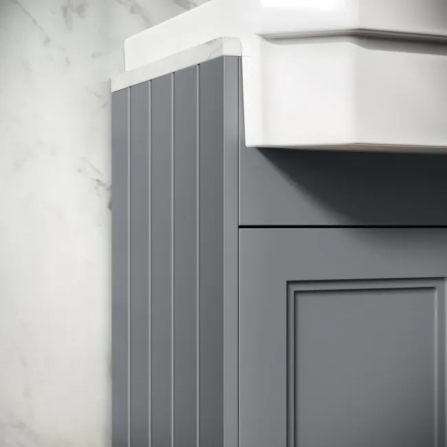 Monaco Dove Grey Combination Vanity Traditional Basin with Marble Top & Hudson Toilet with Wooden Seat 1200mm