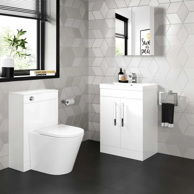 Avon & Trent Gloss White Slimline Back To Wall Unit and Boston Toilet