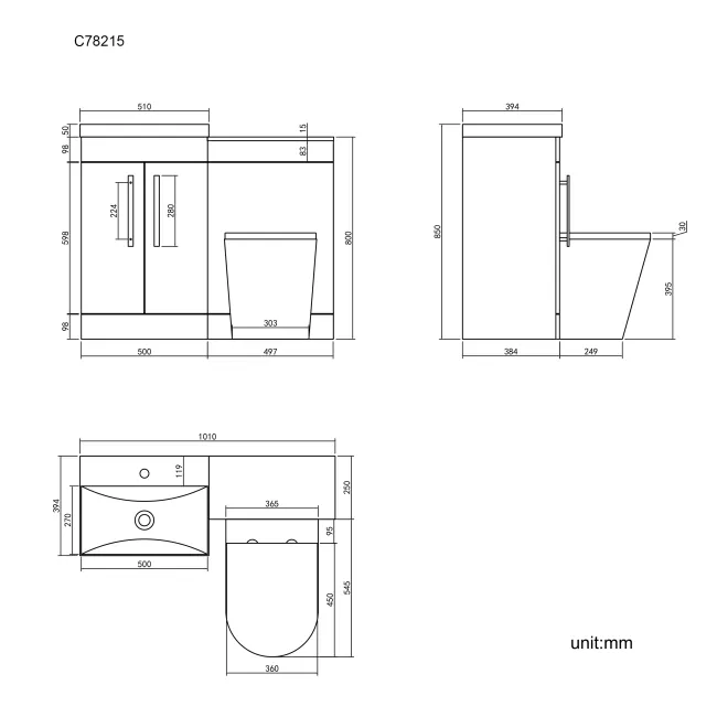Avon Gloss White Combination Vanity Basin and Boston Toilet 1000mm