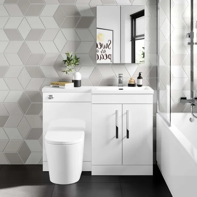 Avon Gloss White Combination Vanity Basin and Boston Toilet 1100mm - Right Handed