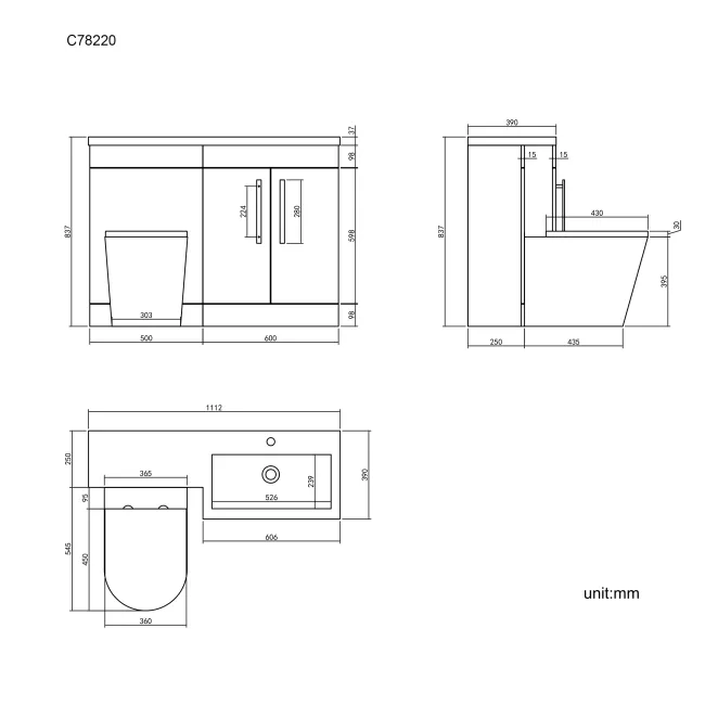 Avon Gloss White Combination Vanity Basin and Boston Toilet 1100mm - Right Handed
