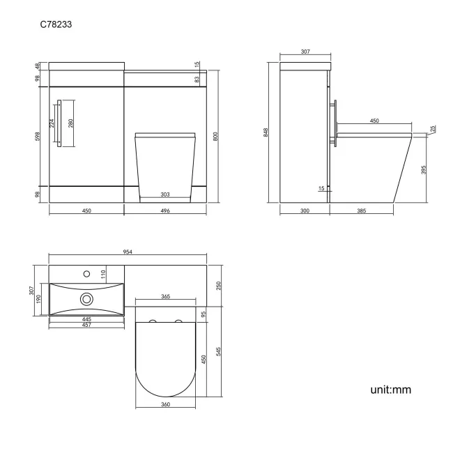 Avon Stone Grey Combination Vanity Basin and Boston Toilet 950mm