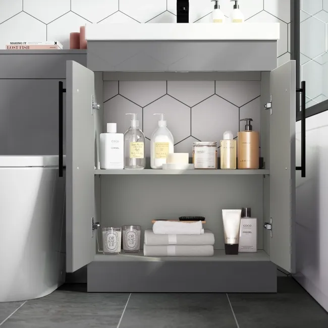 Avon Stone Grey Combination Vanity Basin and Boston Toilet 1100mm - Black Accents