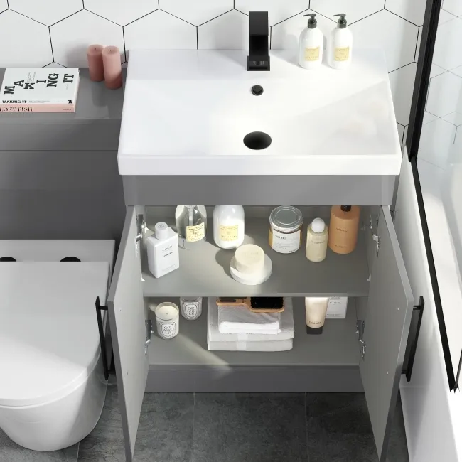 Avon Stone Grey Combination Vanity Basin and Boston Toilet 1100mm - Black Accents