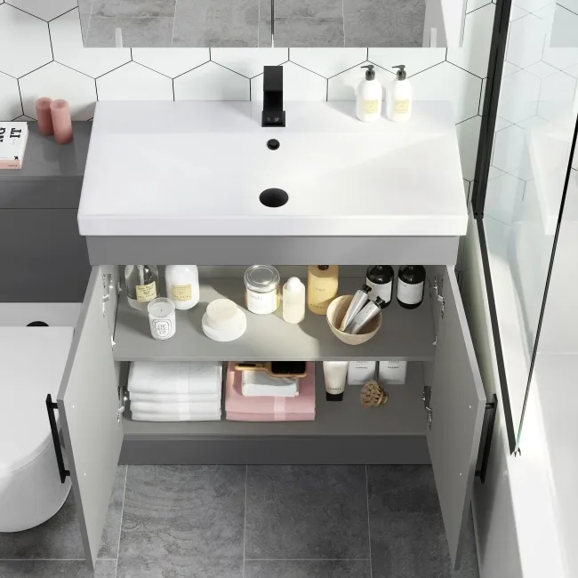 Avon Stone Grey Combination Vanity Basin and Boston Toilet 1300mm - Black Accents