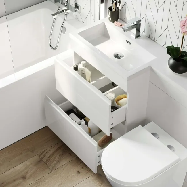 Trent Gloss White Combination Basin Drawer and Boston Toilet 1100mm - Left Handed