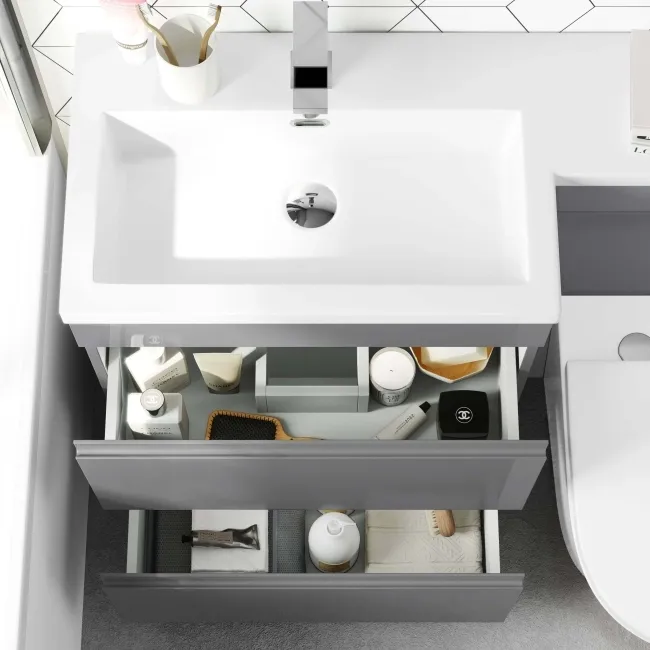 Trent Stone Grey Combination Basin Drawer and Boston Toilet 1100mm - Left Handed