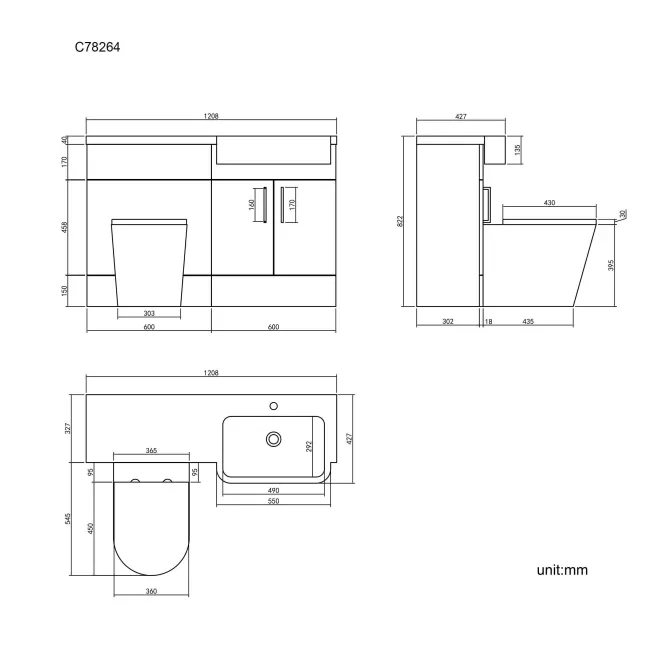Harper Gloss White Combination Vanity Basin and Boston Toilet 1200mm - Right Handed