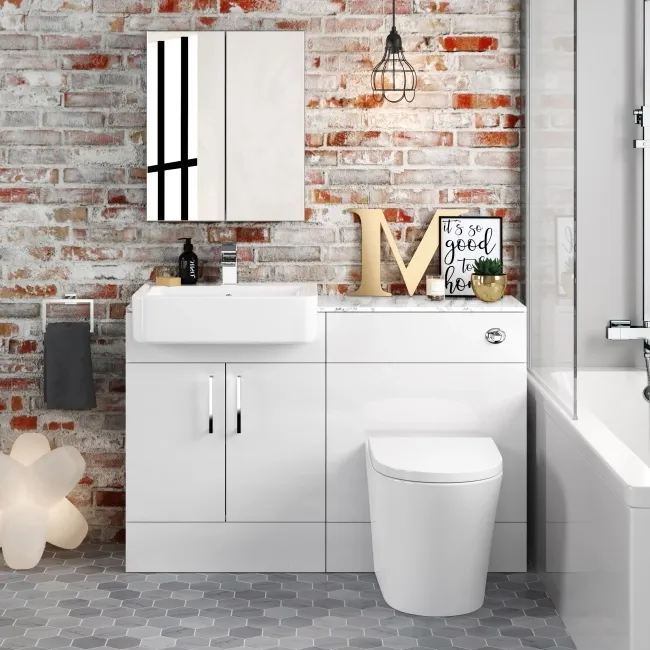 Harper Gloss White Combination Vanity Basin with Marble Top & Boston Toilet 1200mm
