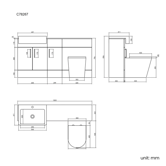 Harper Gloss White Combination Vanity Basin with Marble Top & Boston Toilet 1500mm