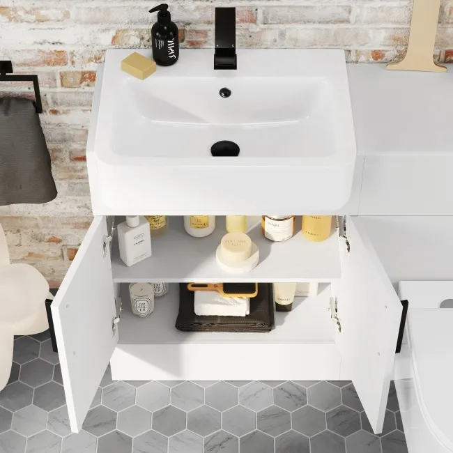 Harper Gloss White Combination Vanity Basin and Boston Toilet 1200mm - Black Accents
