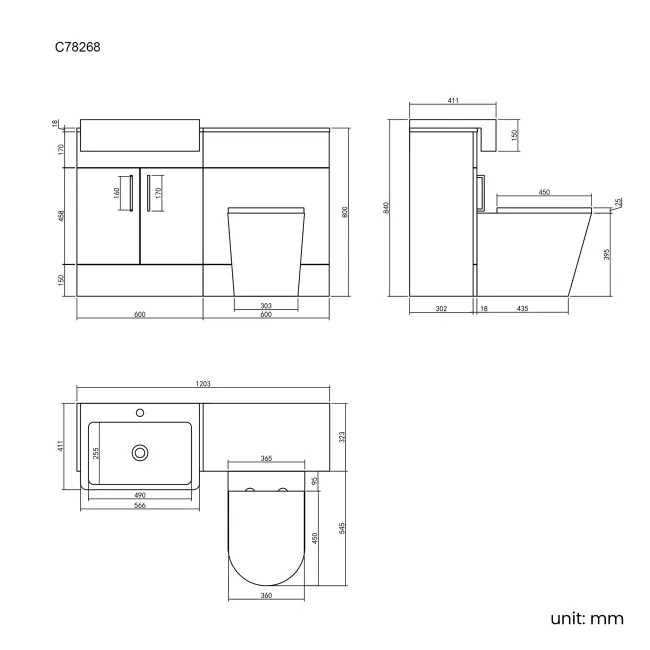 Harper Gloss White Combination Vanity Basin and Boston Toilet 1200mm - Black Accents