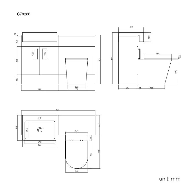 Harper Charcoal Elm Combination Vanity Basin and Boston Toilet 1200mm