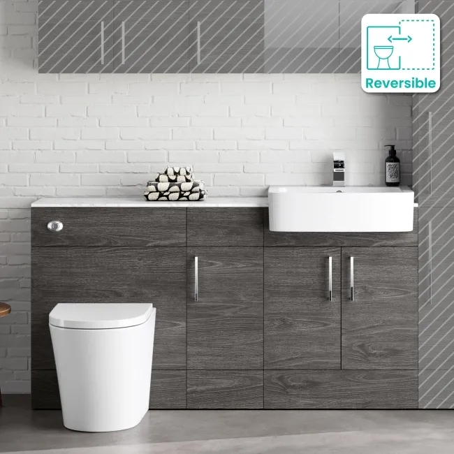 Harper Charcoal Elm Combination Vanity Basin with Marble Top & Boston Toilet 1500mm