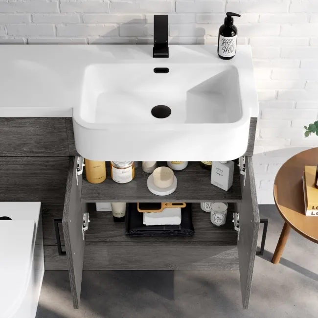 Harper Charcoal Elm Combination Vanity Basin and Boston Toilet 1200mm - Black Accents - Right Handed