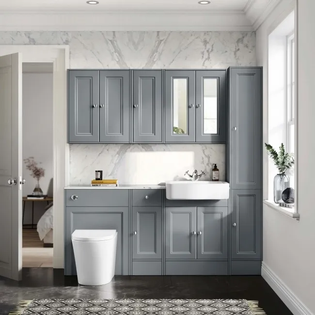 Monaco Dove Grey Combination Vanity Basin with Marble Top and Boston Toilet 1500mm