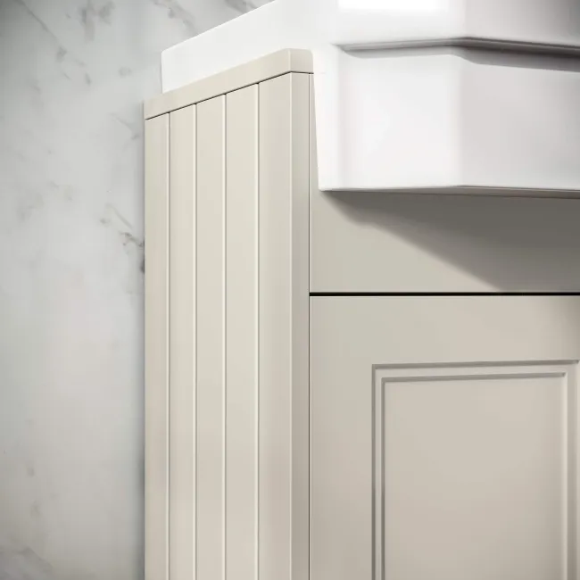 Monaco Chalk White Combination Vanity Traditional Basin and Hudson Toilet with Wooden Seat 1200mm