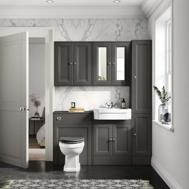 Monaco Graphite Grey Combination Vanity Traditional Basin and Hudson Toilet with Wooden Seat 1200mm