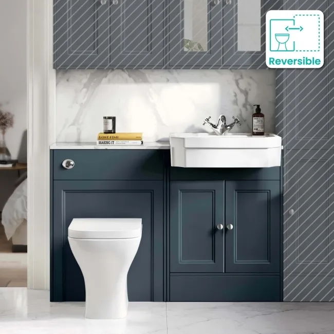 Monaco Inky Blue Combination Vanity Traditional Basin with Marble Top & Atlanta Toilet 1200mm