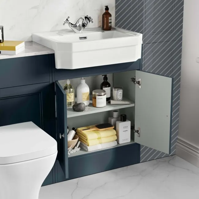 Monaco Inky Blue Combination Vanity Traditional Basin with Marble Top & Atlanta Toilet 1200mm