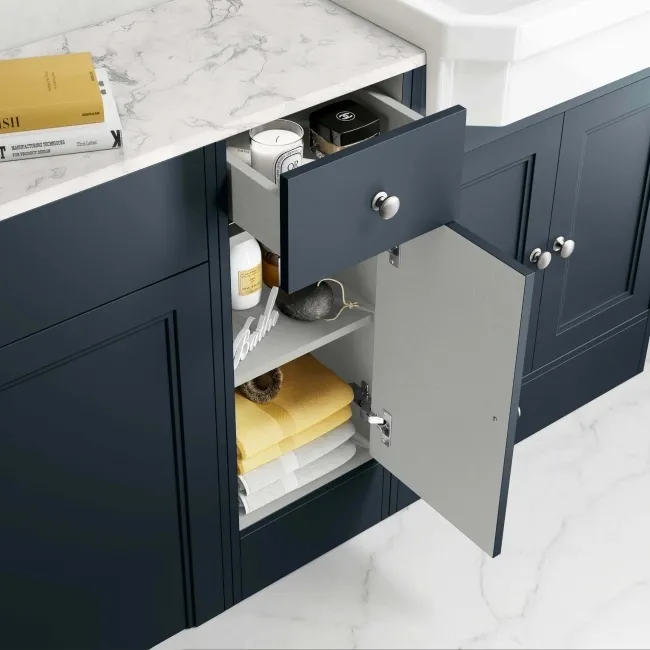 Monaco Inky Blue Combination Vanity Traditional Basin with Marble Top and Seattle Toilet 1500mm