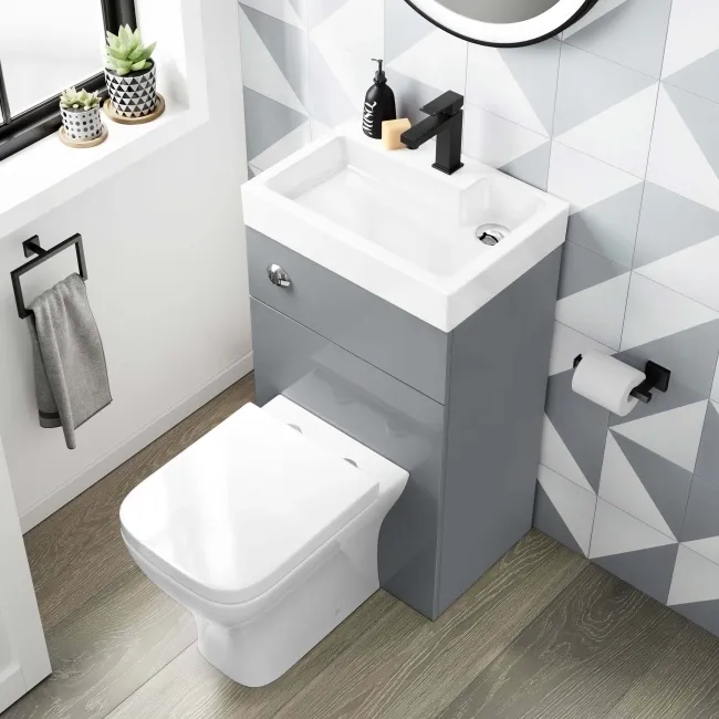 Ohio Stone Grey 2-In-1 Combined Wash Basin & Atlanta Toilet 500mm