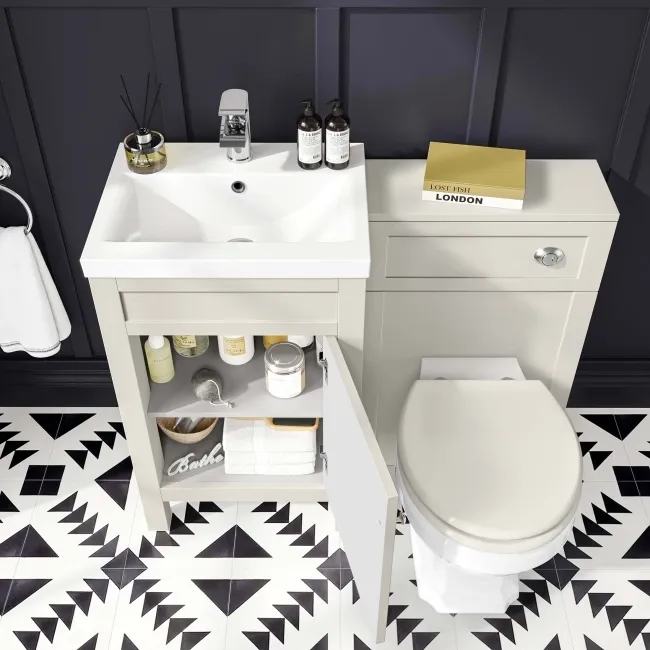 Bermuda Chalk White  Combination Vanity Basin and Hudson Toilet with Wooden Seat 1000mm