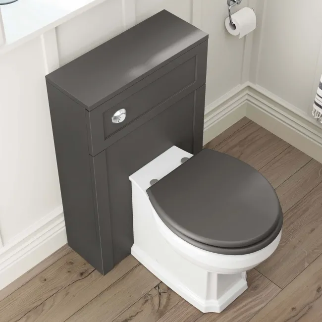 Bermuda Graphite Grey Combination Vanity Basin and Hudson Toilet with Wooden Seat 1000mm