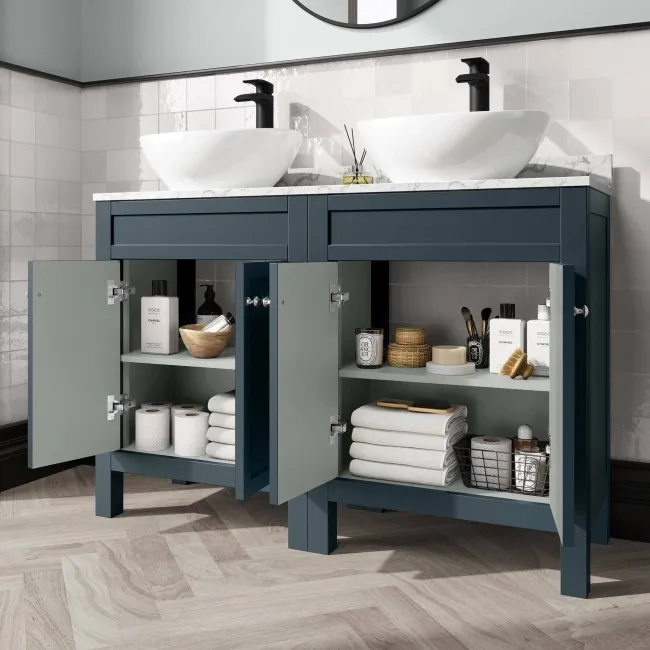 Bermuda Inky Blue Vanity with Marble Top & Oval Counter Top Basin 1200mm