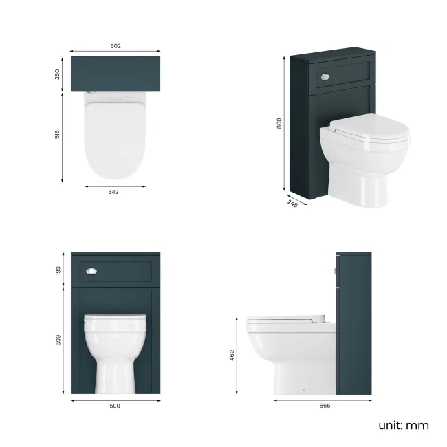 Bermuda Traditional Inky Blue Slimline Back To Wall Unit and Seattle Toilet